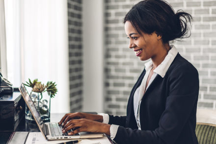 woman working in corporate housing