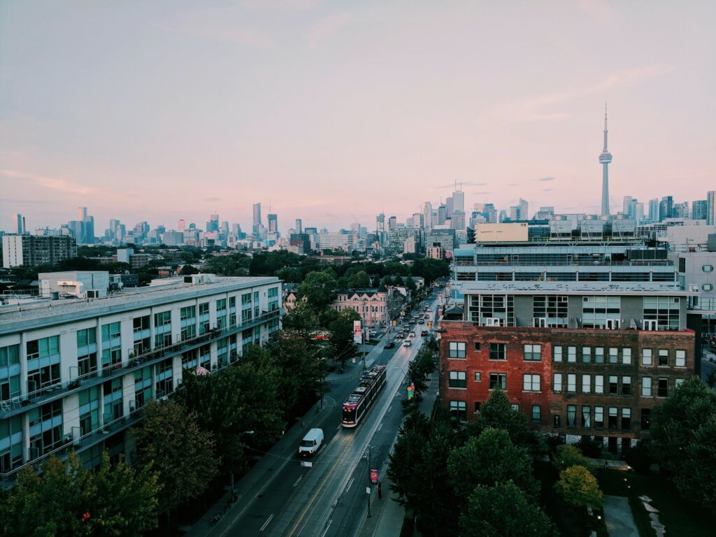 Scenic view of Toronto at dusk.